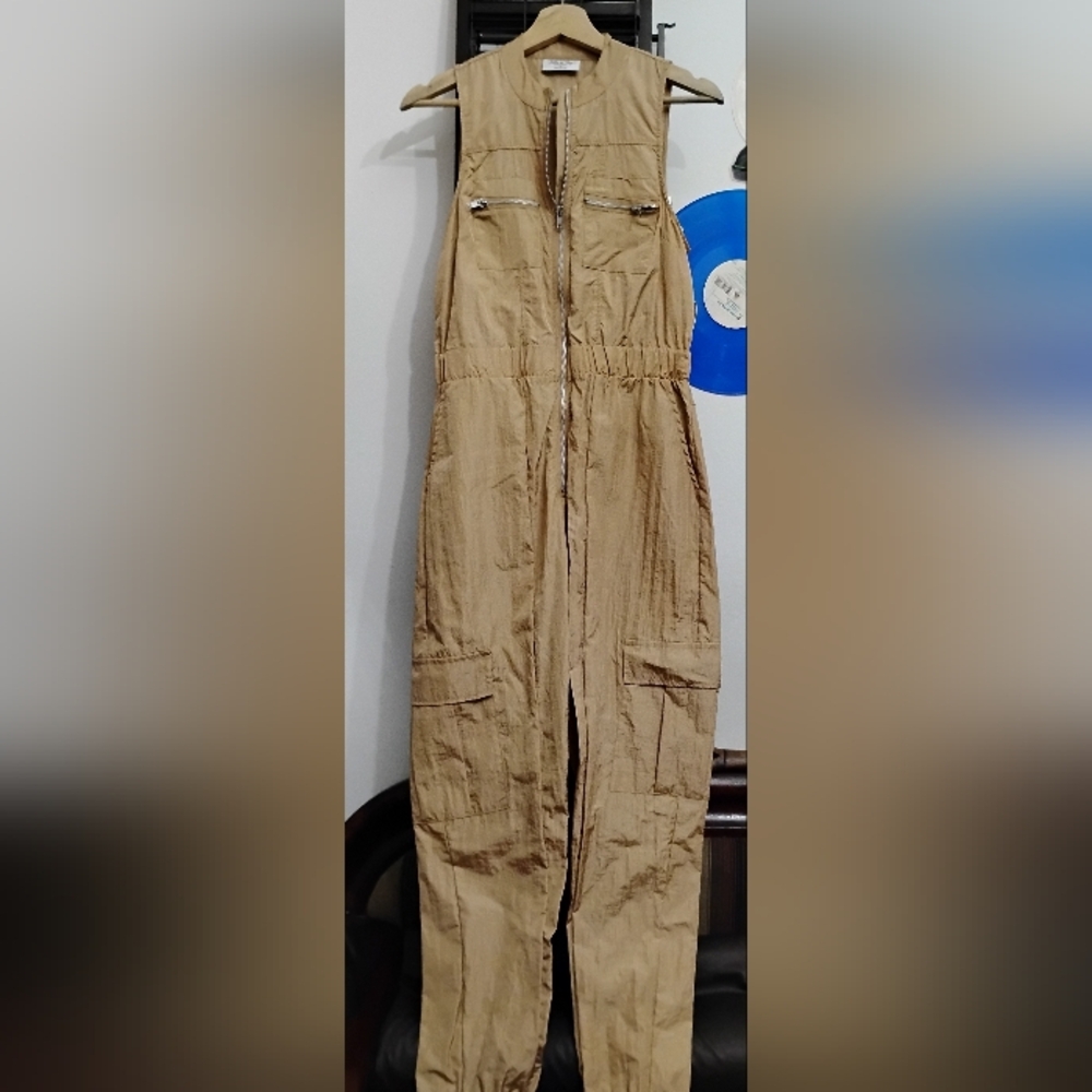 Stylish Tan Zippered Front Jumpsuit